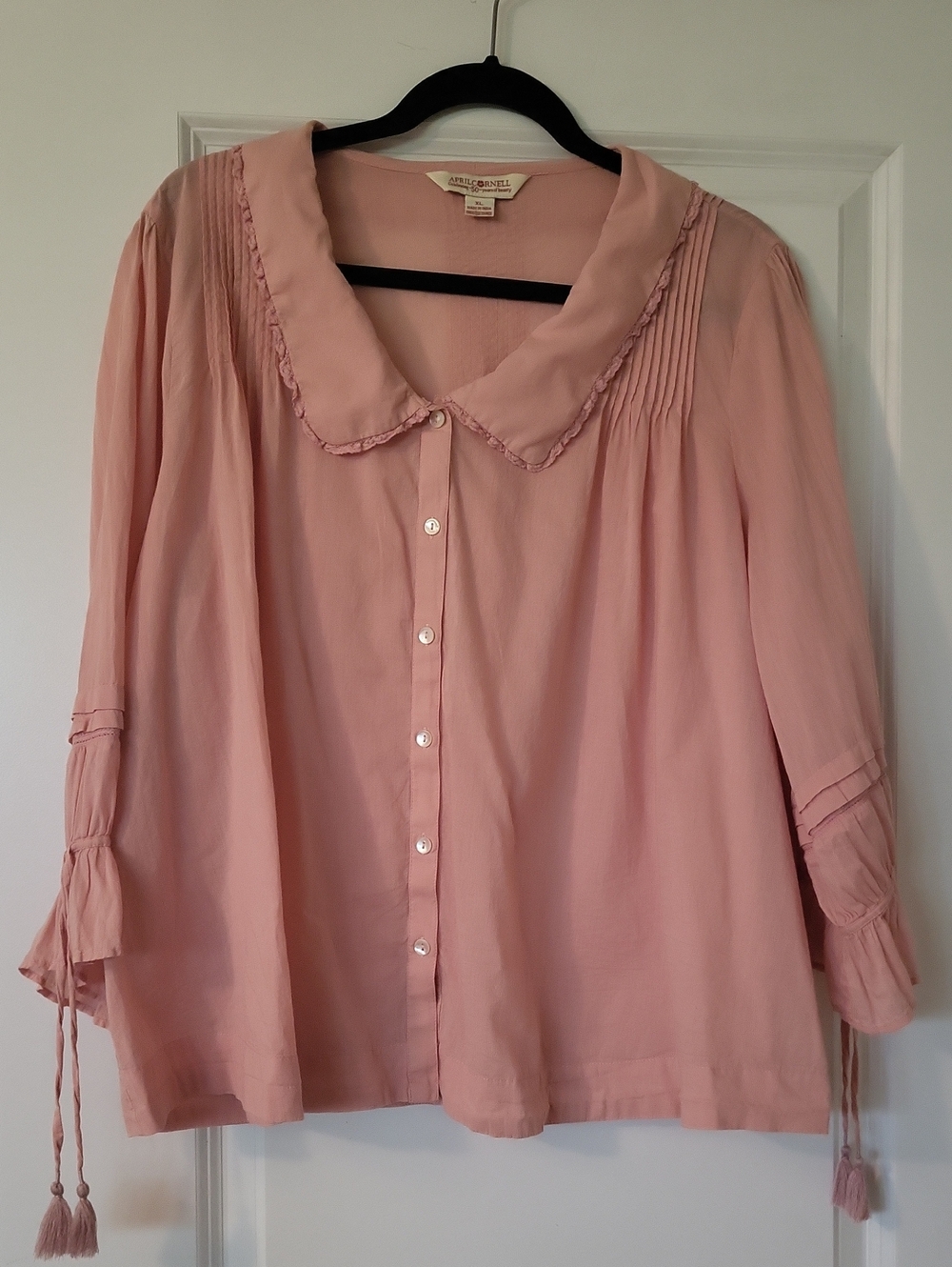 April Cornell Blush Pink Button-Down Peasant Blouse